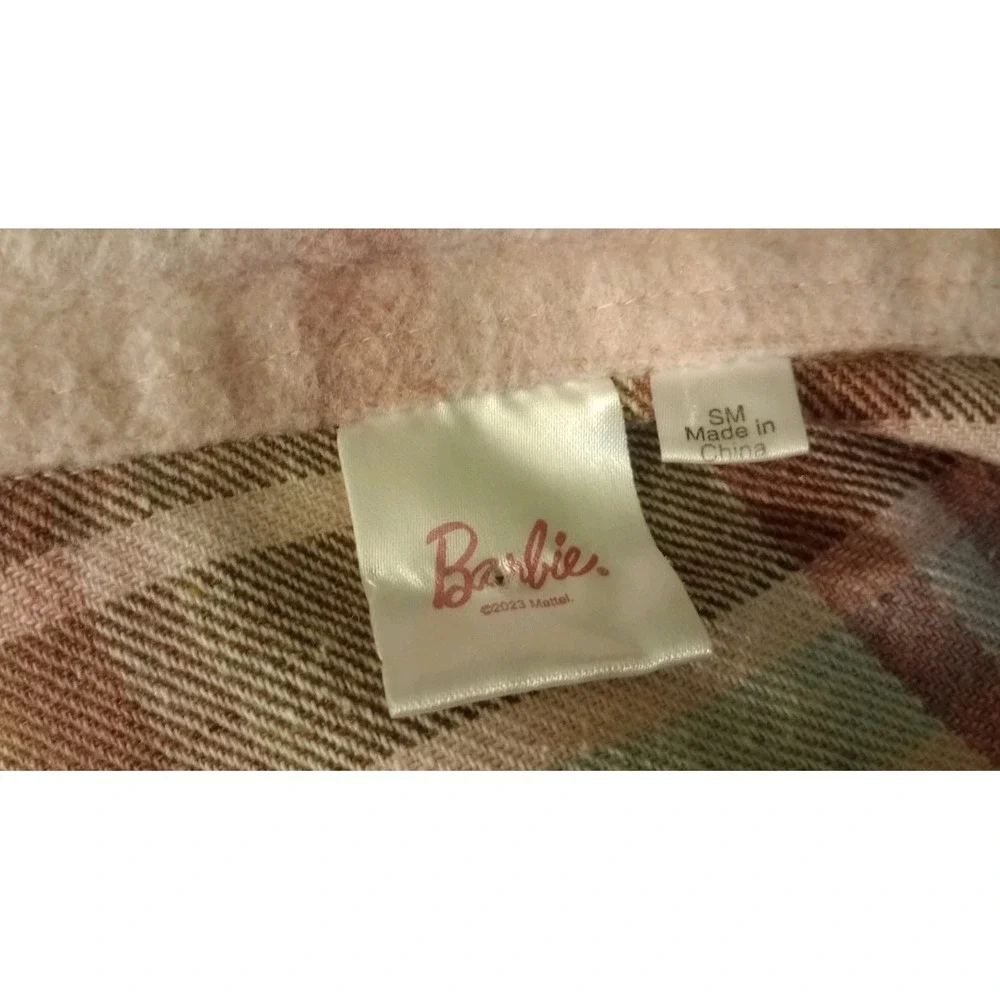 Barbie Pink Plaid Flannel Button Down Shirt Shacket Cozy Size Small - Picture 3 of 5